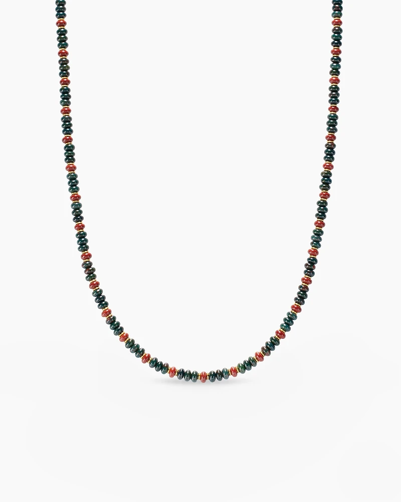 Spiritual Beads Necklace 18K Yellow Gold with Bloodstone and Red Jasper, 4mm