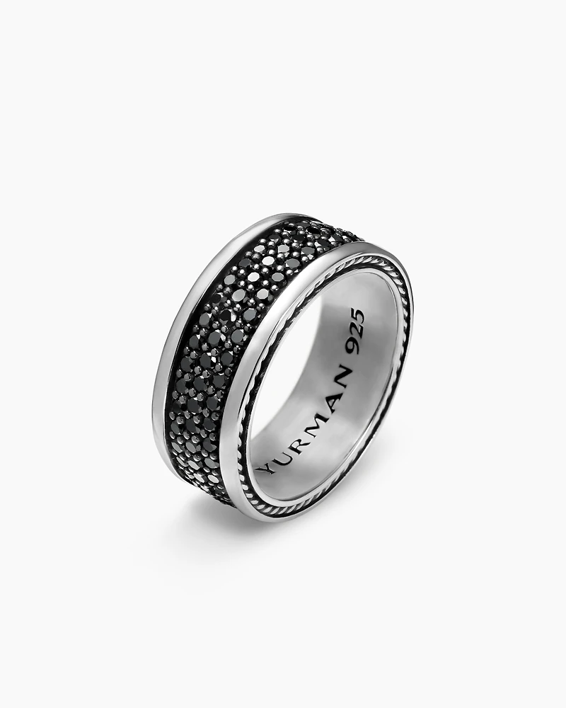 Streamline® Three Row Band Ring Sterling Silver with Black Diamonds, 8.5mm