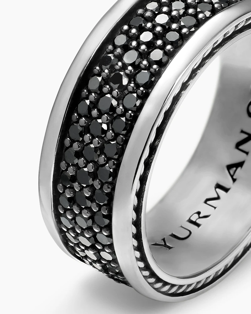 Streamline® Three Row Band Ring Sterling Silver with Black Diamonds, 8.5mm