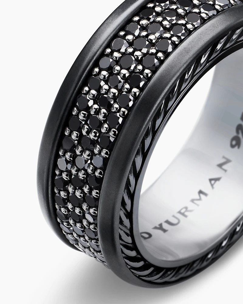 Streamline® Three Row Band Ring Black Titanium with Diamonds, 8.5mm