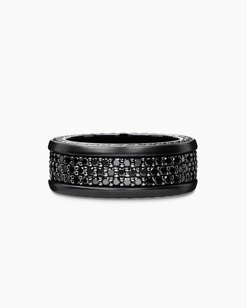 Streamline® Three Row Band Ring Black Titanium with Diamonds, 8.5mm