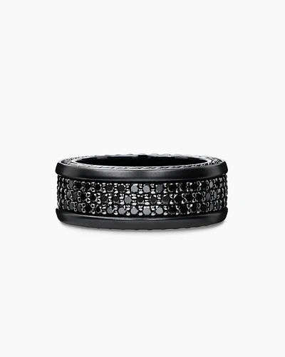 Streamline® Three Row Band Ring Black Titanium with Diamonds, 8.5mm