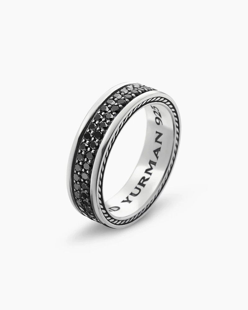 Streamline® Two Row Band Ring Sterling Silver with Black Diamonds, 6.5mm
