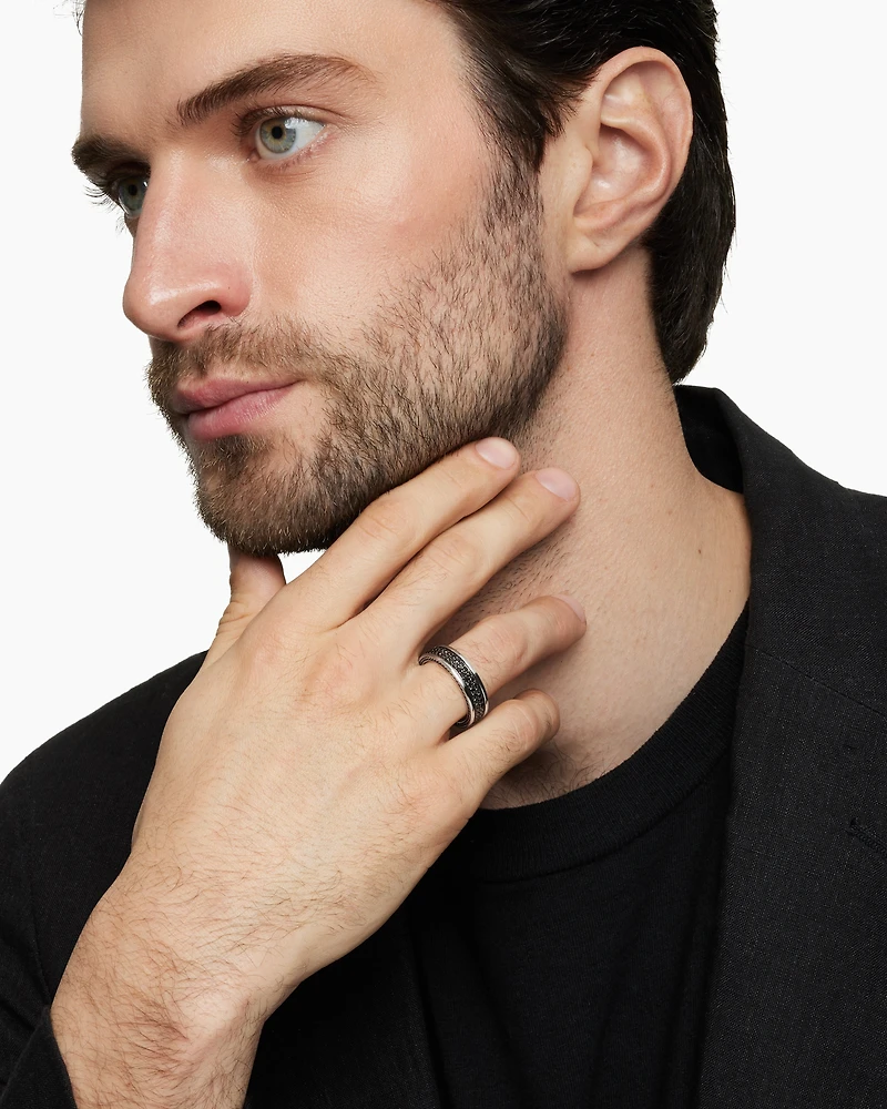 Streamline® Two Row Band Ring Sterling Silver with Black Diamonds, 6.5mm