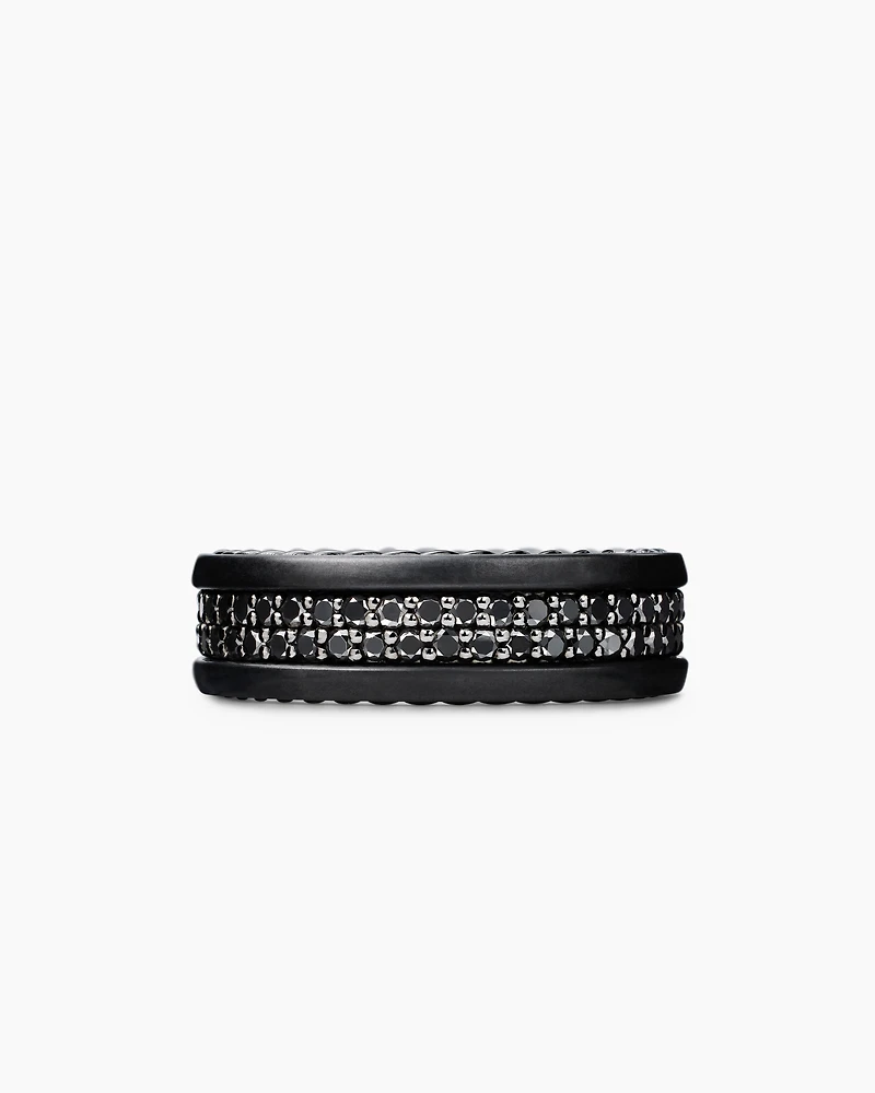 Streamline® Two Row Band Ring Black Titanium with Diamonds, 6.5mm