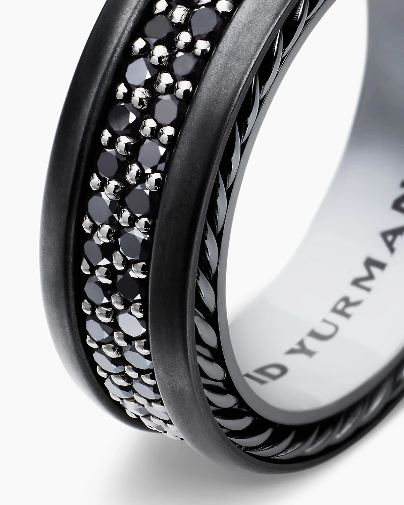 Streamline® Two Row Band Ring Black Titanium with Diamonds, 6.5mm