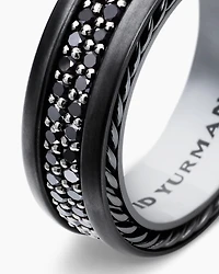 Streamline® Two Row Band Ring Black Titanium with Diamonds, 6.5mm