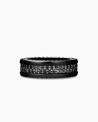 Streamline® Two Row Band Ring Black Titanium with Diamonds, 6.5mm