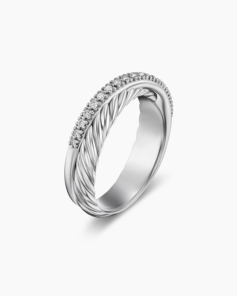 Crossover Band Ring Sterling Silver with Diamonds