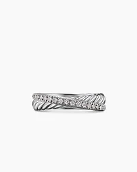 Crossover Band Ring Sterling Silver with Diamonds