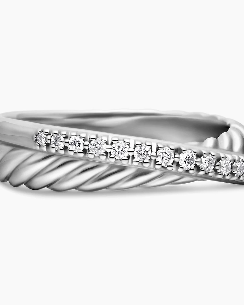 Crossover Band Ring Sterling Silver with Diamonds