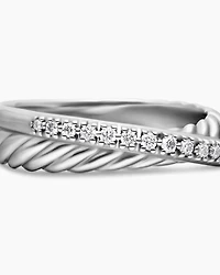 Crossover Band Ring Sterling Silver with Diamonds