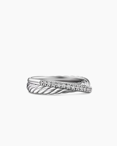 Crossover Band Ring Sterling Silver with Diamonds
