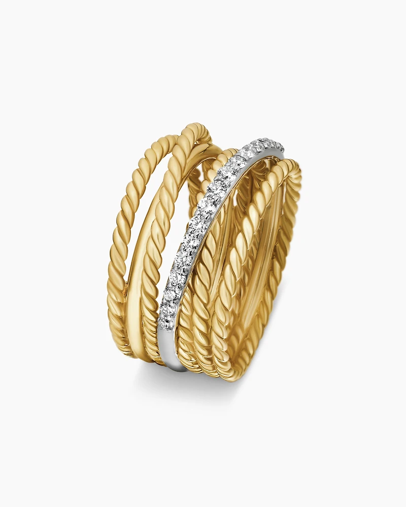 Crossover Ring 18K Yellow Gold with Diamonds, 12mm