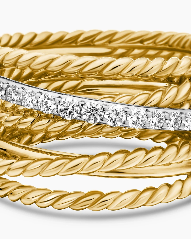 Crossover Ring 18K Yellow Gold with Diamonds, 12mm