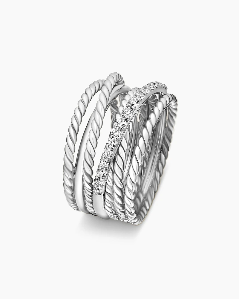 Crossover Ring Sterling Silver with Diamonds, 12mm