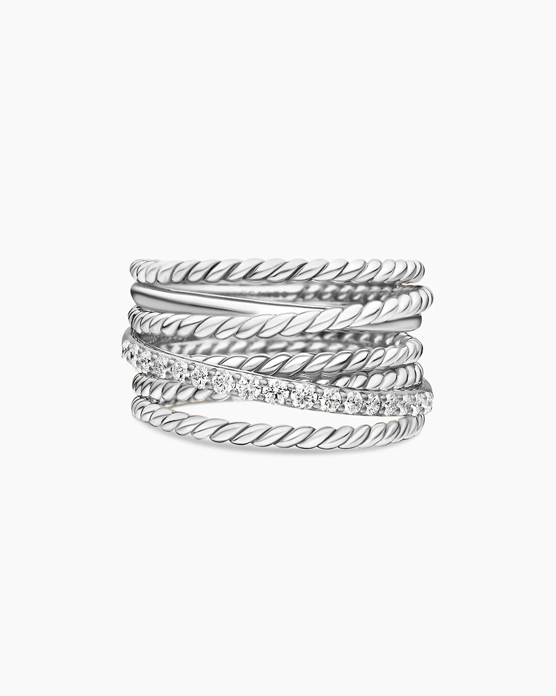 Crossover Ring Sterling Silver with Diamonds, 12mm