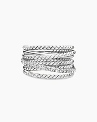 Crossover Ring Sterling Silver with Diamonds, 12mm