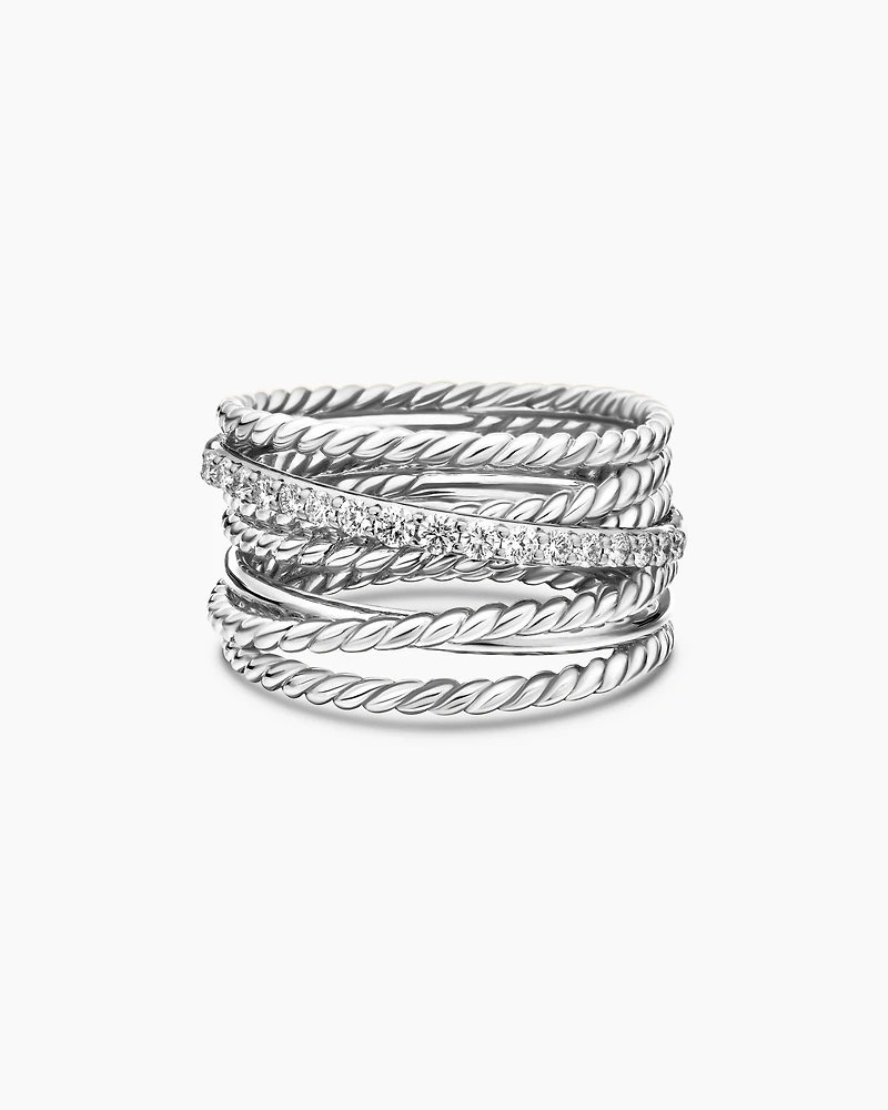 Crossover Ring Sterling Silver with Diamonds, 12mm