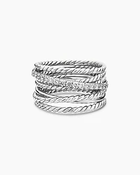 Crossover Ring Sterling Silver with Diamonds, 12mm