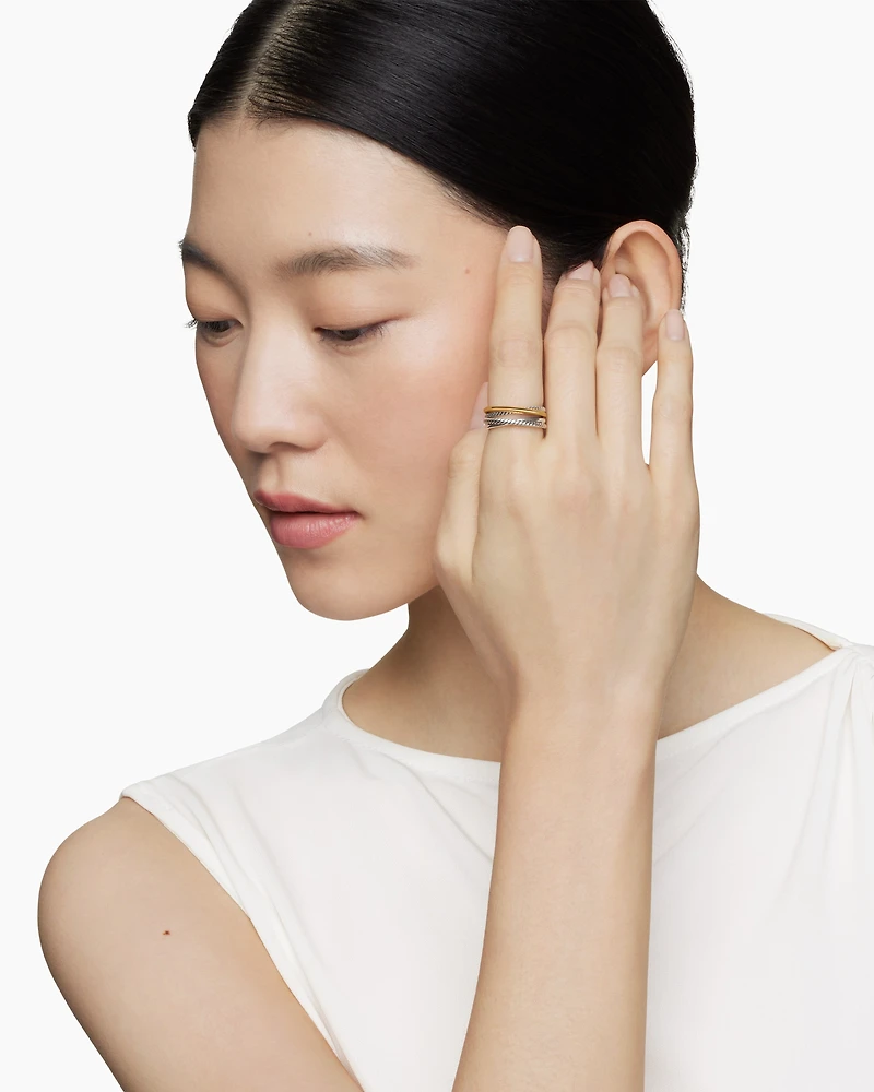 Crossover Band Ring Sterling Silver with 18K Yellow Gold