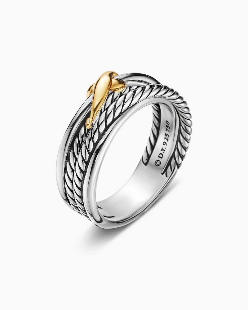 X Crossover Band Ring Sterling Silver with 18K Yellow Gold, 6mm