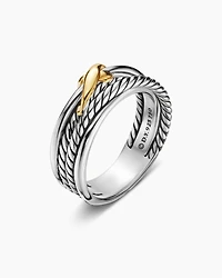 X Crossover Band Ring Sterling Silver with 18K Yellow Gold, 6mm