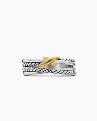 X Crossover Band Ring Sterling Silver with 18K Yellow Gold, 6mm