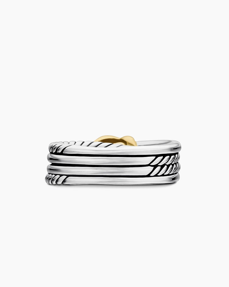 X Crossover Band Ring Sterling Silver with 18K Yellow Gold, 6mm