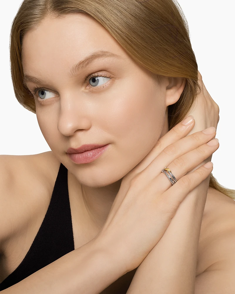 X Crossover Band Ring Sterling Silver with 18K Yellow Gold, 6mm