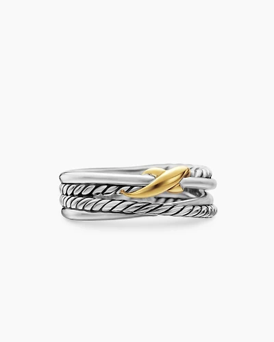 X Crossover Band Ring Sterling Silver with 18K Yellow Gold, 6mm