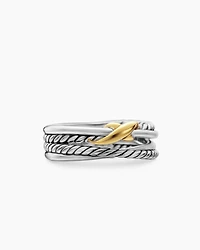 X Crossover Band Ring Sterling Silver with 18K Yellow Gold, 6mm