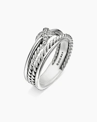 X Crossover Band Ring Sterling Silver with Diamonds, 6mm