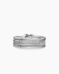 X Crossover Band Ring Sterling Silver with Diamonds, 6mm
