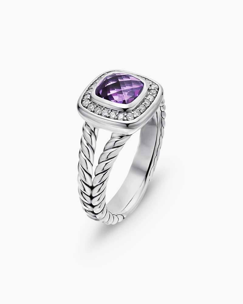 Petite Albion® Ring Sterling Silver with Amethyst and Diamonds, 7mm