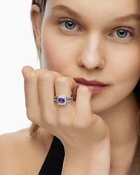 Petite Albion® Ring Sterling Silver with Amethyst and Diamonds, 7mm