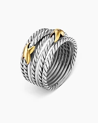 Double X Crossover Ring Sterling Silver with 18K Yellow Gold, 13mm