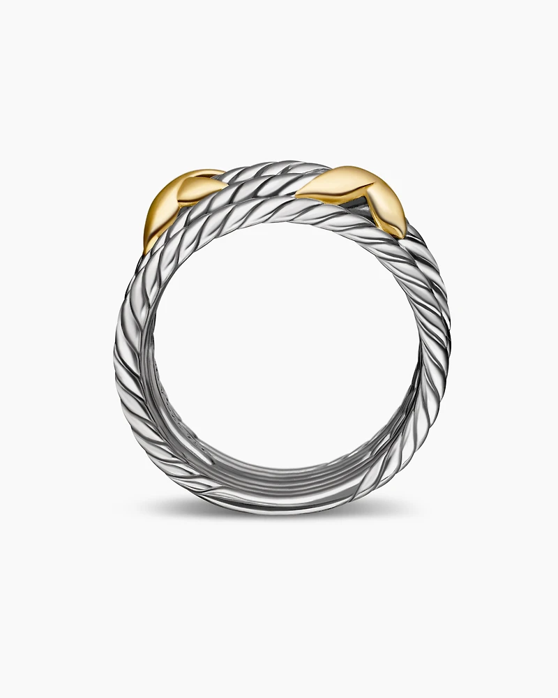 Double X Crossover Ring Sterling Silver with 18K Yellow Gold, 13mm