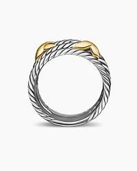 Double X Crossover Ring Sterling Silver with 18K Yellow Gold, 13mm