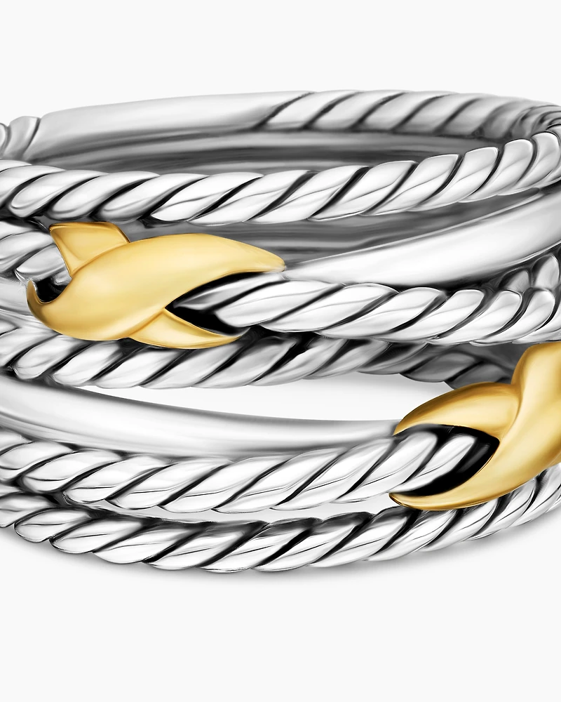 Double X Crossover Ring Sterling Silver with 18K Yellow Gold, 13mm
