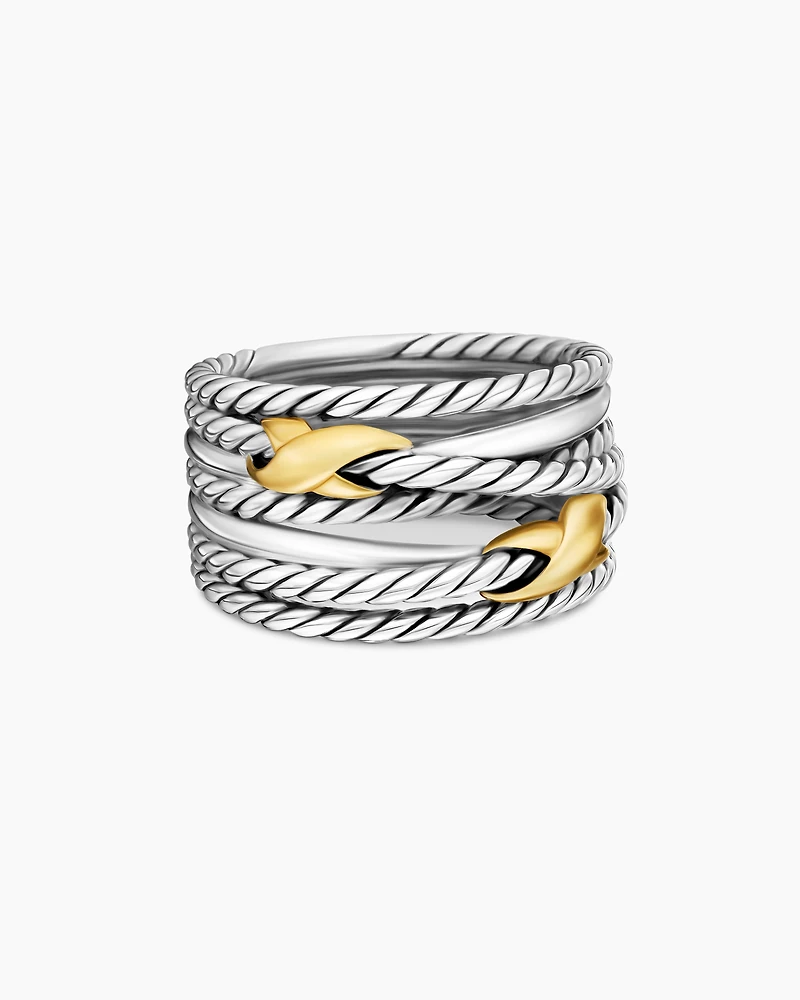 Double X Crossover Ring Sterling Silver with 18K Yellow Gold, 13mm