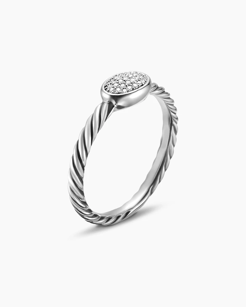 Cable Collectibles® Oval Stack Ring Sterling Silver with Pavé Diamonds, 2.5mm