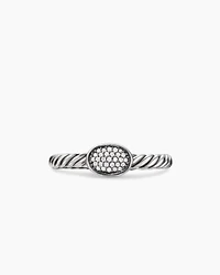 Cable Collectibles® Oval Stack Ring Sterling Silver with Pavé Diamonds, 2.5mm