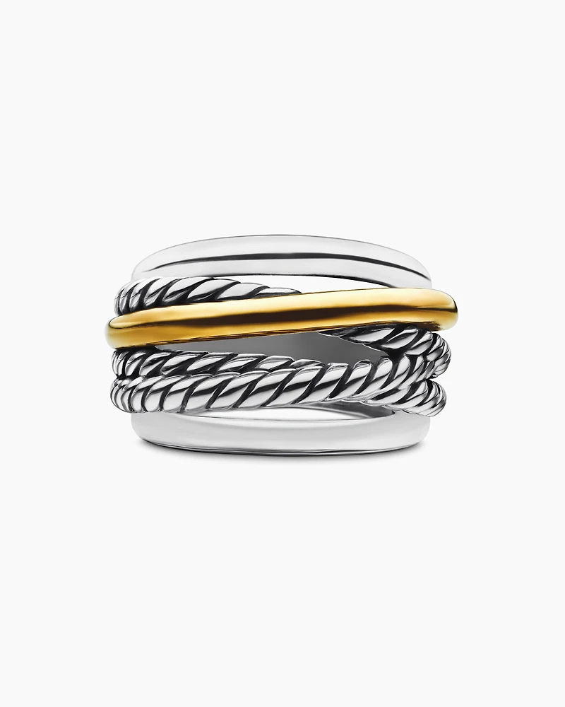 Crossover Ring in Sterling Silver with 14K Yellow Gold, 14.7mm