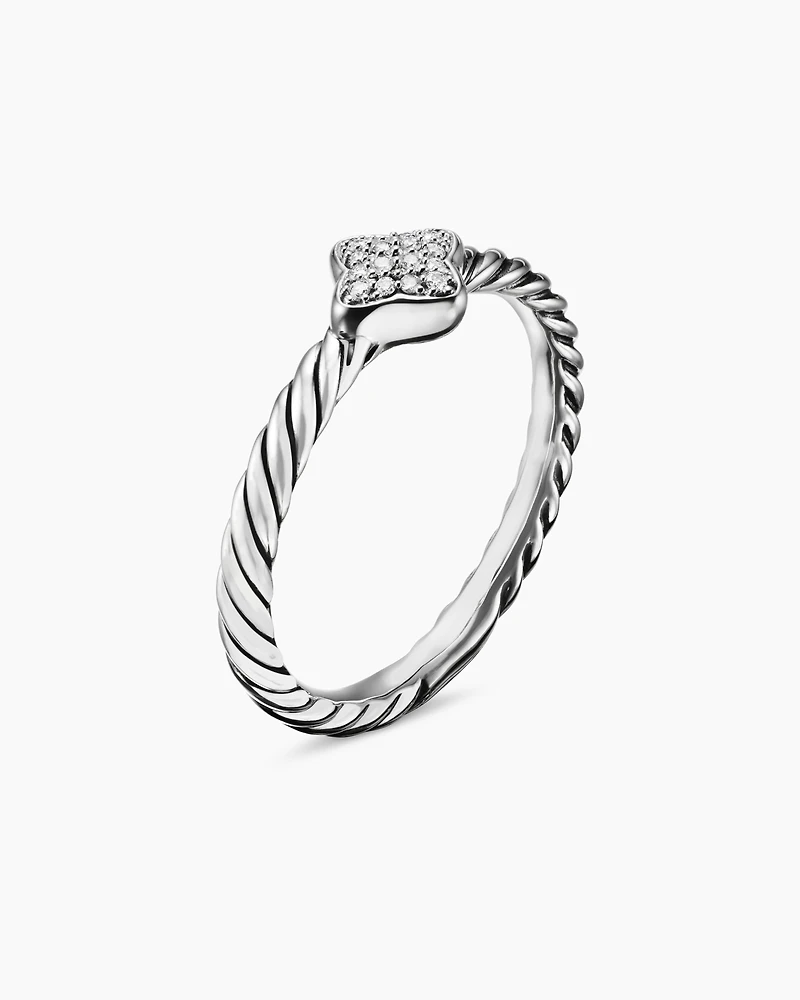 Cable Collectibles® Quatrefoil Stack Ring Sterling Silver with Pavé Diamonds, 6.6mm
