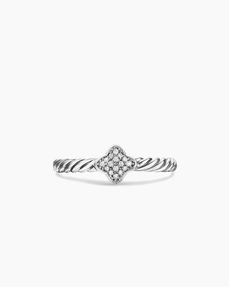 Cable Collectibles® Quatrefoil Stack Ring Sterling Silver with Pavé Diamonds, 6.6mm