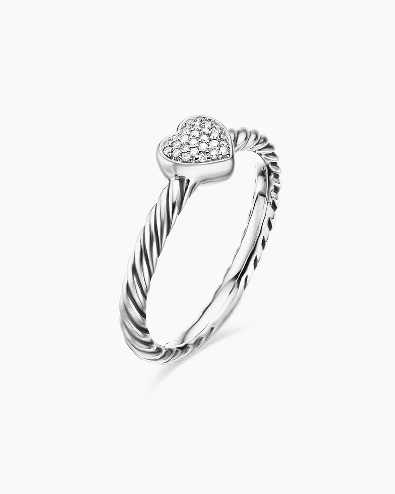 Cable Collectibles® Heart Stack Ring Sterling Silver with Pavé Diamonds, 6.2mm