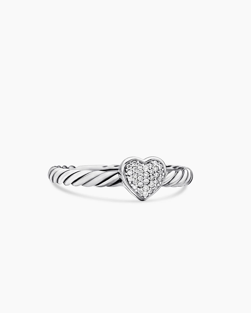 Cable Collectibles® Heart Stack Ring Sterling Silver with Pavé Diamonds, 6.2mm