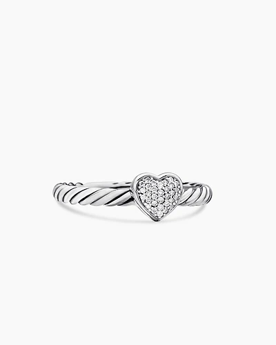 Cable Collectibles® Heart Stack Ring Sterling Silver with Pavé Diamonds, 6.2mm