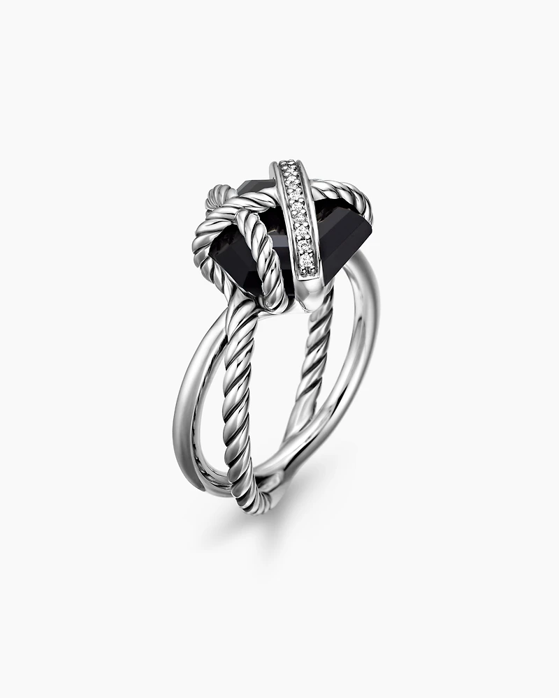 Cable Wrap Ring Sterling Silver with Black Onyx and Pavé Diamonds